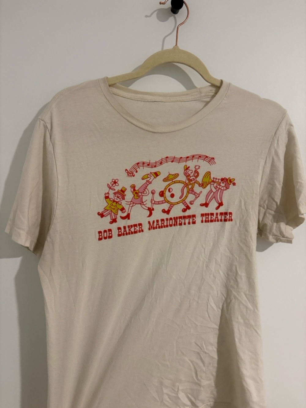 Bob Baker Marionette Theater Vintage Graphic Tee - Cream with Red & Yellow Print